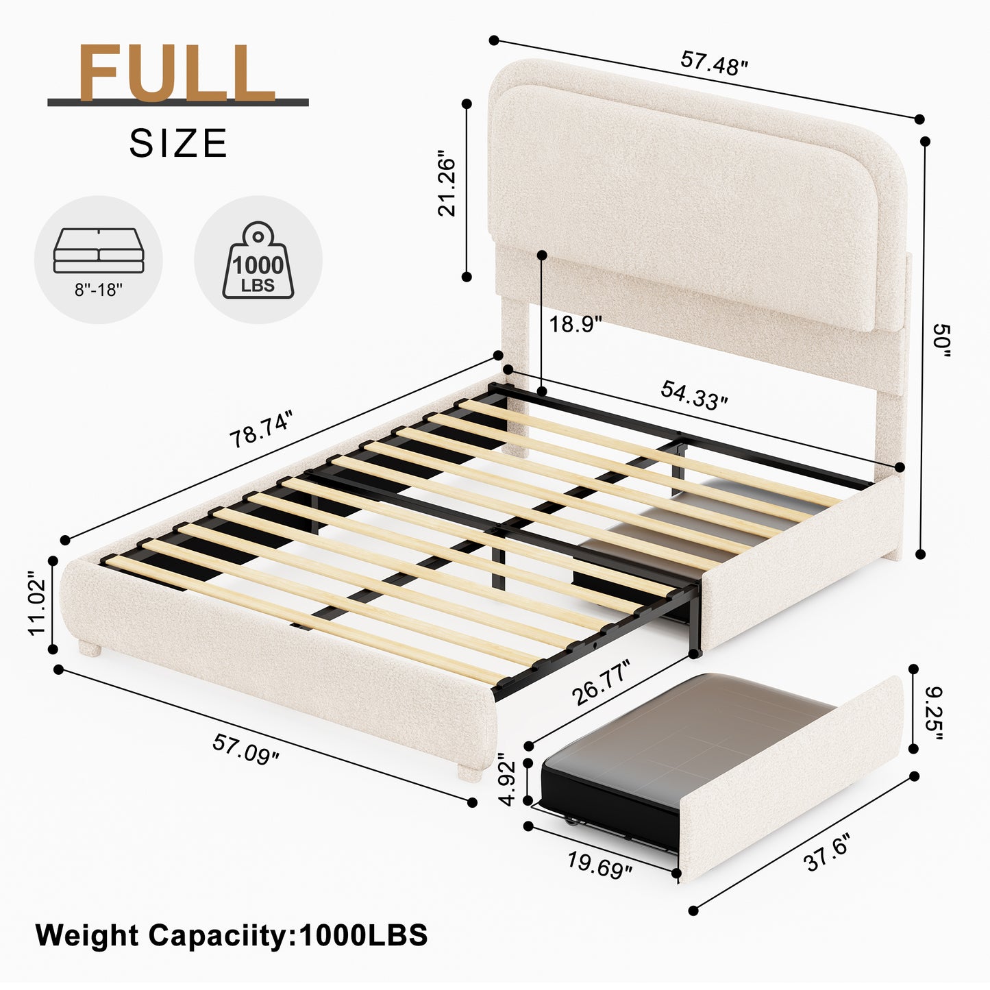 Queen LED Bed Frame with Storage Drawers, King Teddy Fleece Rounded Corner Platform Bed, Upholstered Headboard, No Box Spring Needed, Easy Assembly, Cream & Pink