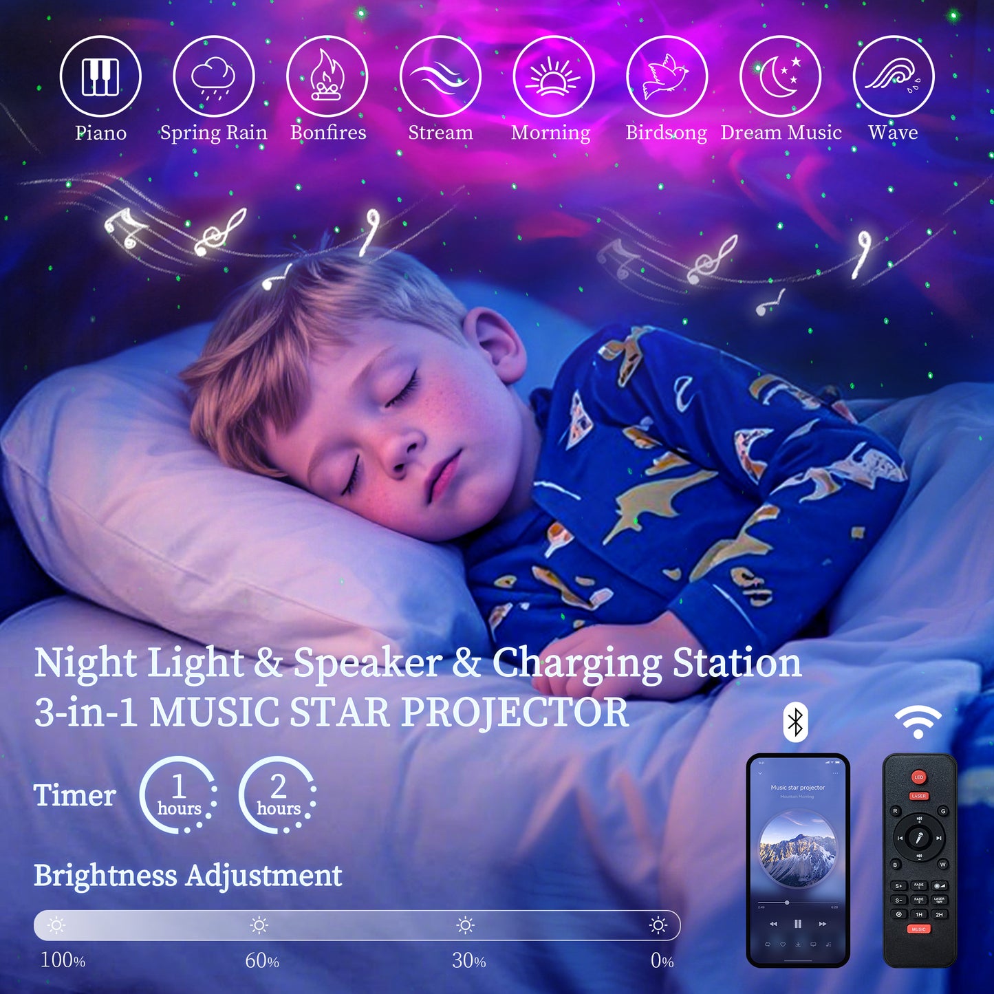 SIBEDS Aurora LED Bed Frame – Velvet Upholstered with Star Projector, Bluetooth Speakers & Storage Drawers