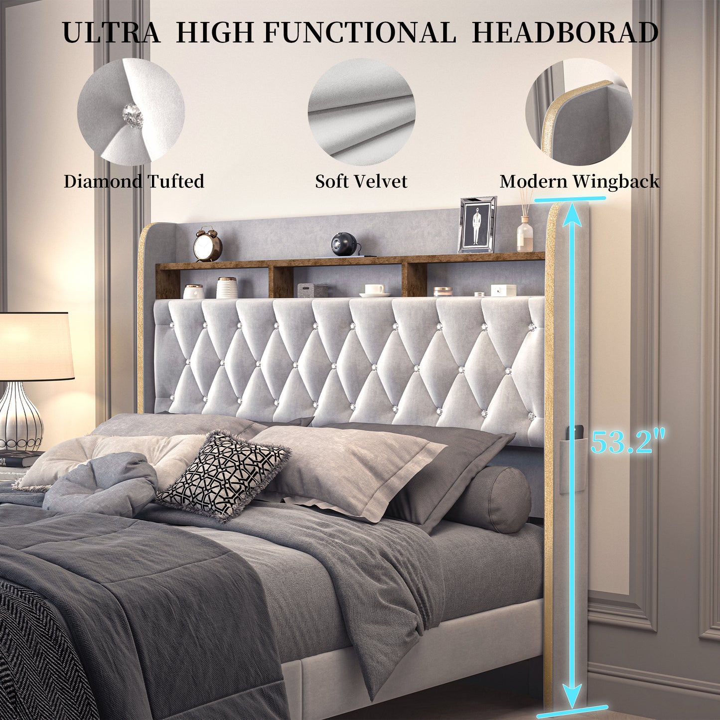 SIBEDS Aurora LED Bed Frame – Velvet Upholstered with Star Projector, Bluetooth Speakers & Storage Drawers