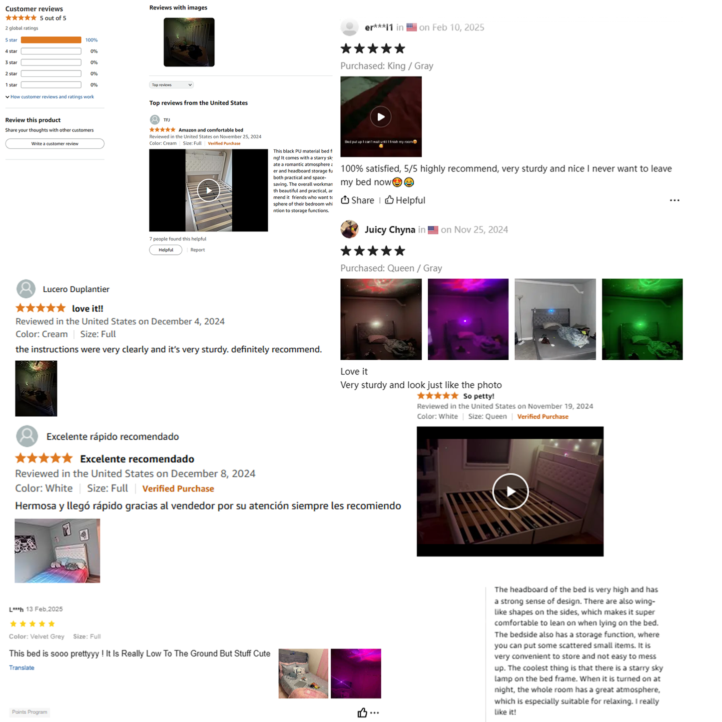 Queen LED Bed Frame with Galaxy Star Projector, 52" Upholstered Headboard with Hidden Storage & Charging Station, No Box Spring Needed, Velvet Cream