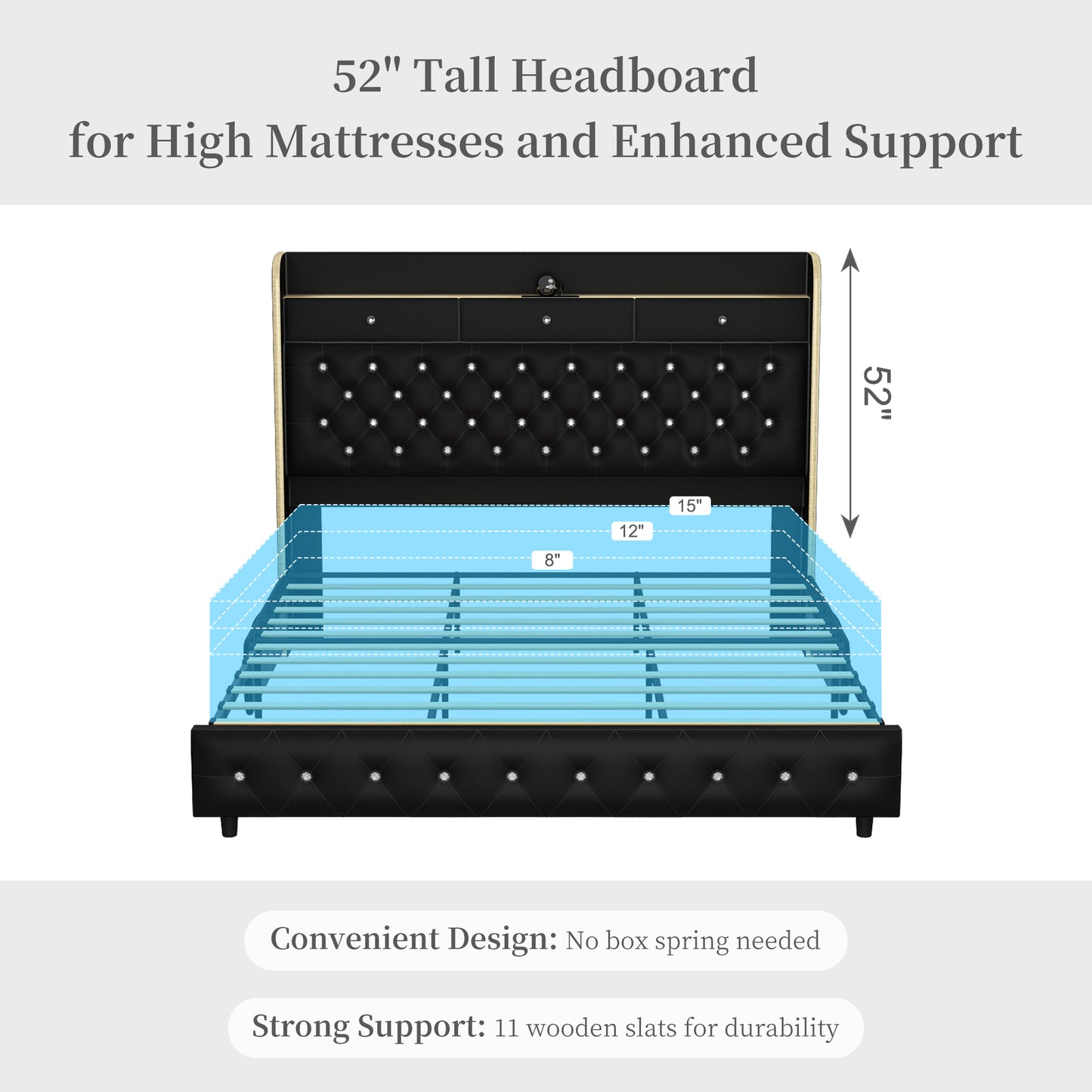 SIBEDS LED Bed Frame with Galaxy Projector, Storage Headboard, Charging Station, Wingback Design, No Box Spring Needed,