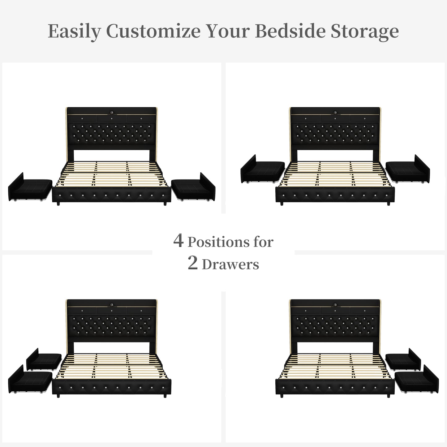 SIBEDS LED Bed Frame with Galaxy Projector, Storage Headboard, Charging Station, Wingback Design, No Box Spring Needed,