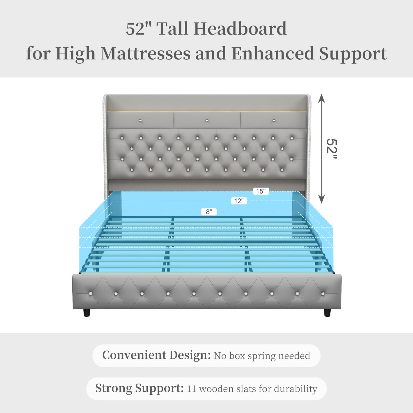 SIBEDS LED Bed Frame with Galaxy Projector, Storage Headboard, Charging Station, Wingback Design, No Box Spring Needed,