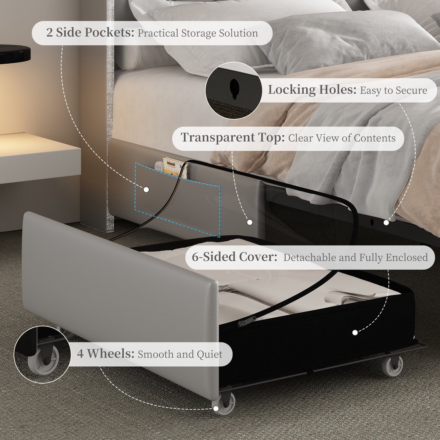 SIBEDS LED Bed Frame with Galaxy Projector, Storage Headboard, Charging Station, Wingback Design, No Box Spring Needed,