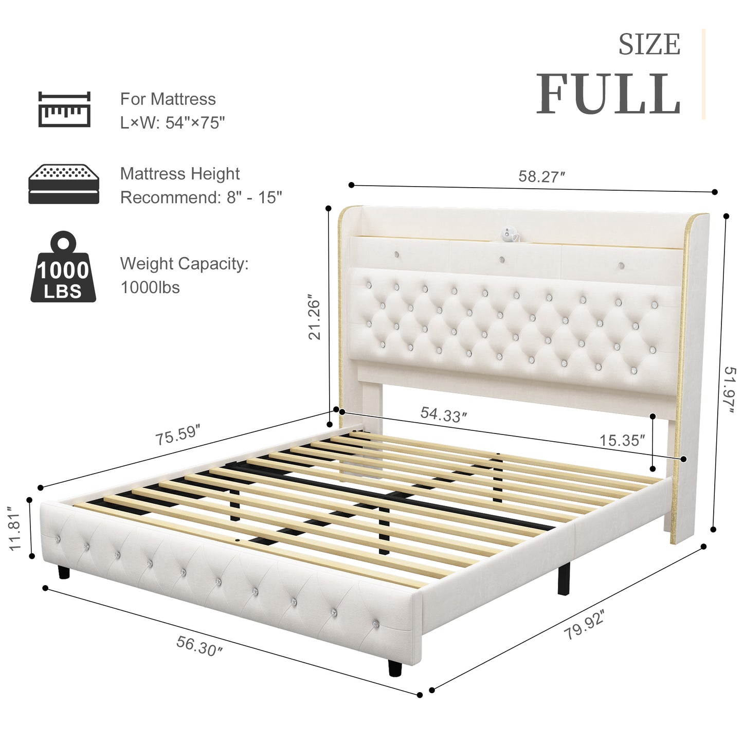 SIBEDS LED Bed Frame with Galaxy Star Projector, 52" Upholstered Headboard with Hidden Storage & Charging Station, No Box Spring Needed, Velvet Grey