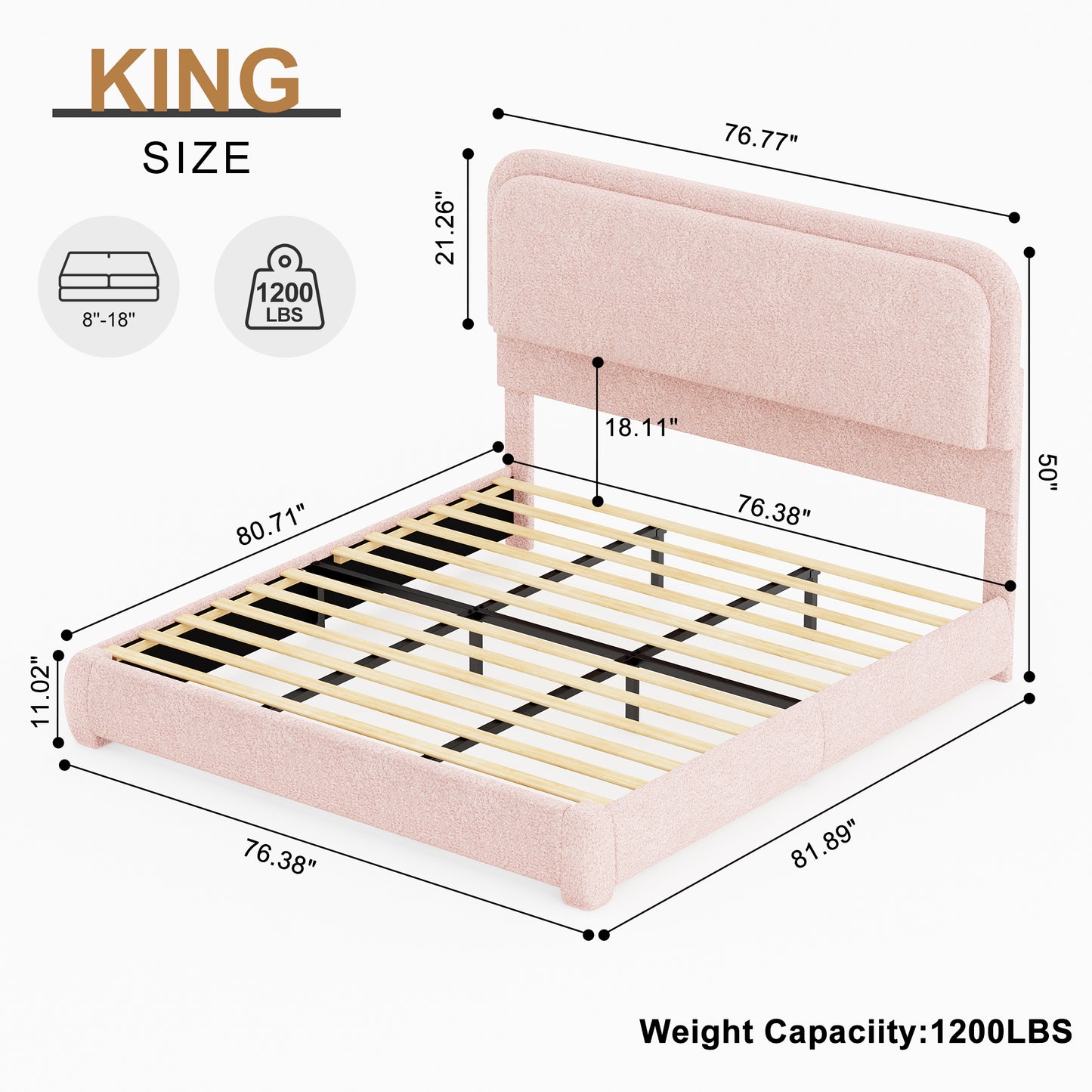 SIBEDS LED Bed Frame with Storage Drawers, King Teddy Fleece Rounded Corner Platform Bed, Upholstered Headboard, No Box Spring Needed, Easy Assembly, Pink