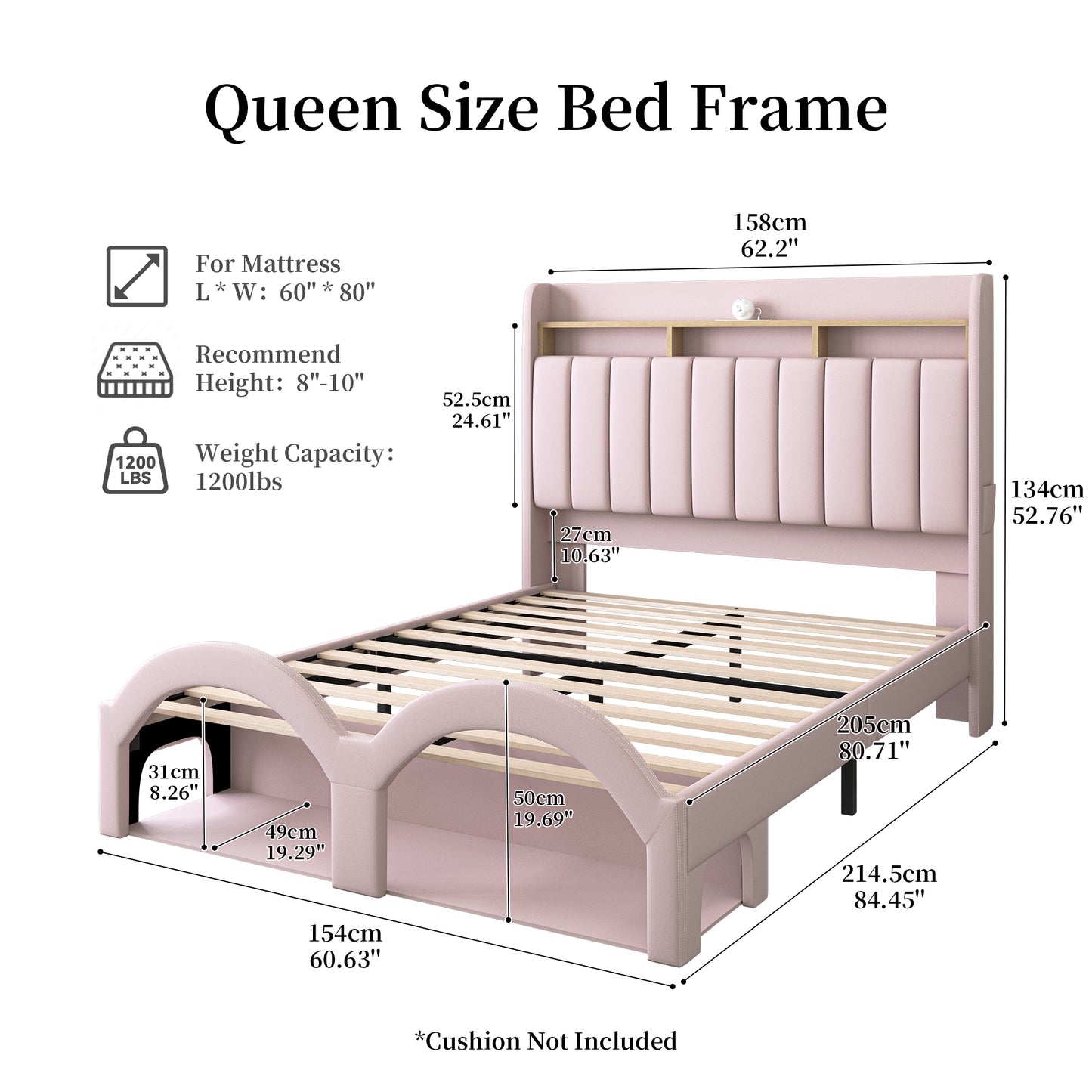 SIBEDS Queen Bed Frame with 2-Tier Storage Headboard, Faux Leather Aurora Platform Beds with Galaxy Star Projector, Scratch-resistant Upholstered Bedframe with Pet Rest Area for Dogs Cats, Black