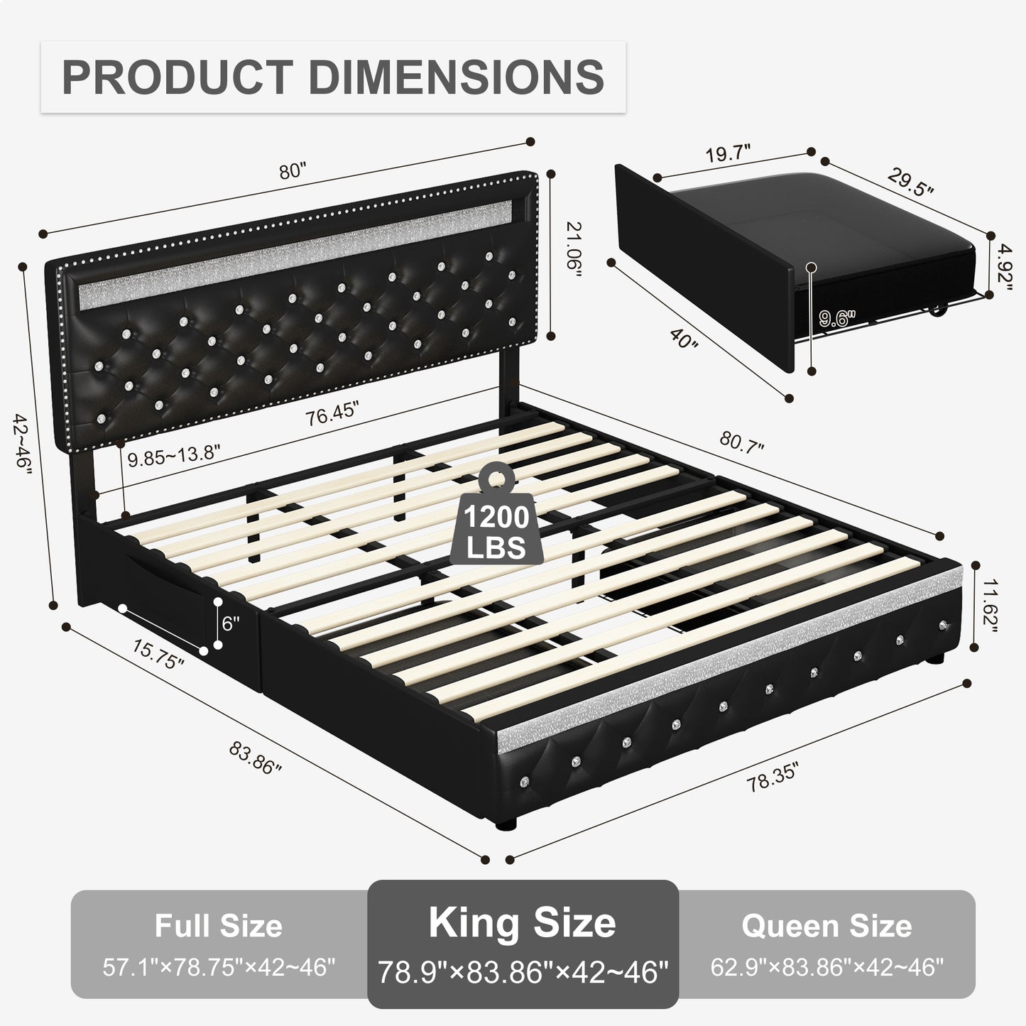 Bed Frame with RGB LED Lights, Storage Drawers, PU Leather & Velvet