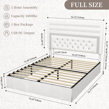 SIBEDS Queen LED Bed Frame with Adjustable Upholstered Headboard, Diamond Tufted Platform, No Box Spring Needed – Black / White / Gray