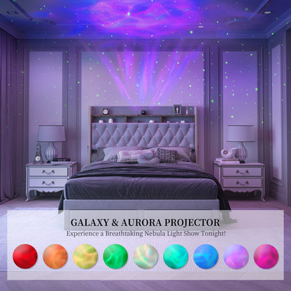 SIBEDS Aurora  LED Bed Frame – Velvet Upholstered with Star Projector, Bluetooth Speakers & Storage Drawers