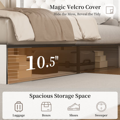 Queen LED Bed Frame with Adjustable Upholstered Headboard – Modern Diamond Tufted Platform Bed, No Box Spring Needed, Easy Assembly, Black / White / Gray | SIBEDS