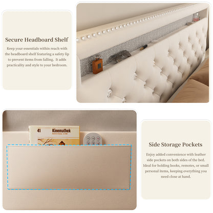 SIBEDS Queen Size Bed Frame with RGB LED Lights, Adjustable Headboard, Storage Drawers, PU Leather & Velvet, No Box Spring Needed, Easy Assembly