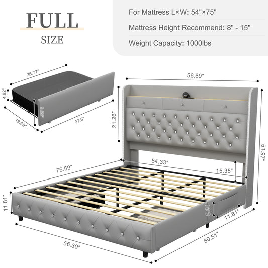 SIBEDS  LED Bed Frame with Galaxy Projector, Storage Headboard, Charging Station, Wingback Design, No Box Spring Needed,