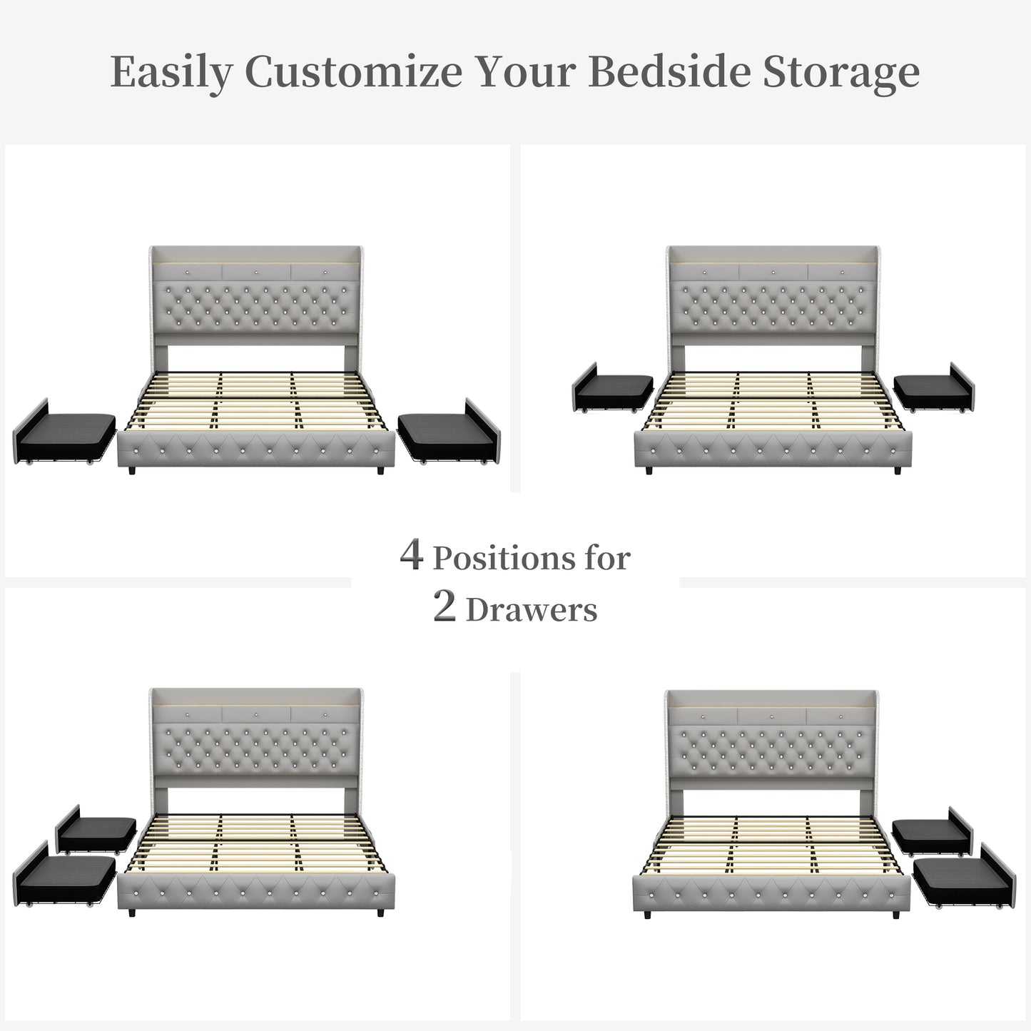SIBEDS  LED Bed Frame with Galaxy Projector, Storage Headboard, Charging Station, Wingback Design, No Box Spring Needed,