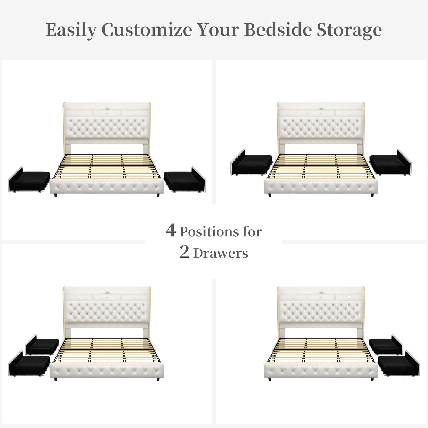 Queen LED Bed Frame with Galaxy Projector, Storage Headboard, Charging Station, Wingback Design, No Box Spring Needed, PU White