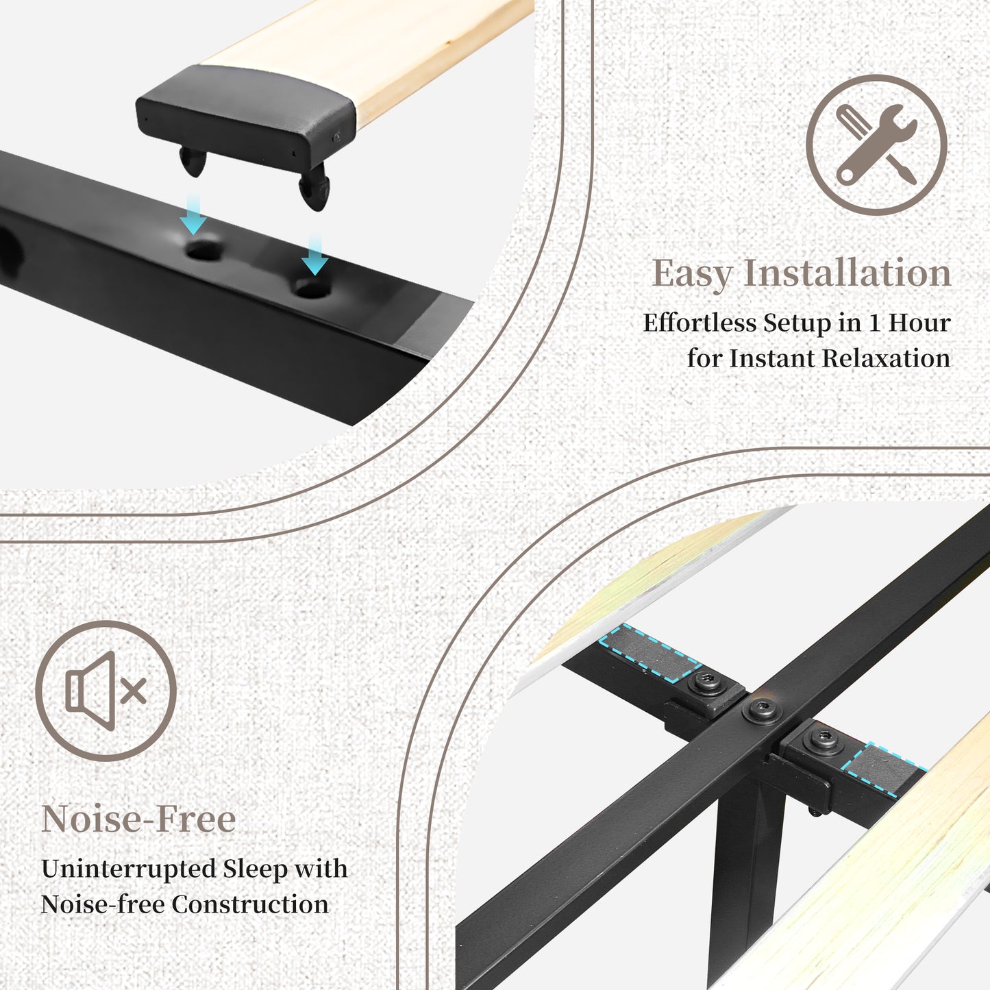 Queen LED Bed Frame with Adjustable Upholstered Headboard – Modern Diamond Tufted Platform Bed, No Box Spring Needed, Easy Assembly, Black / White / Gray | SIBEDS