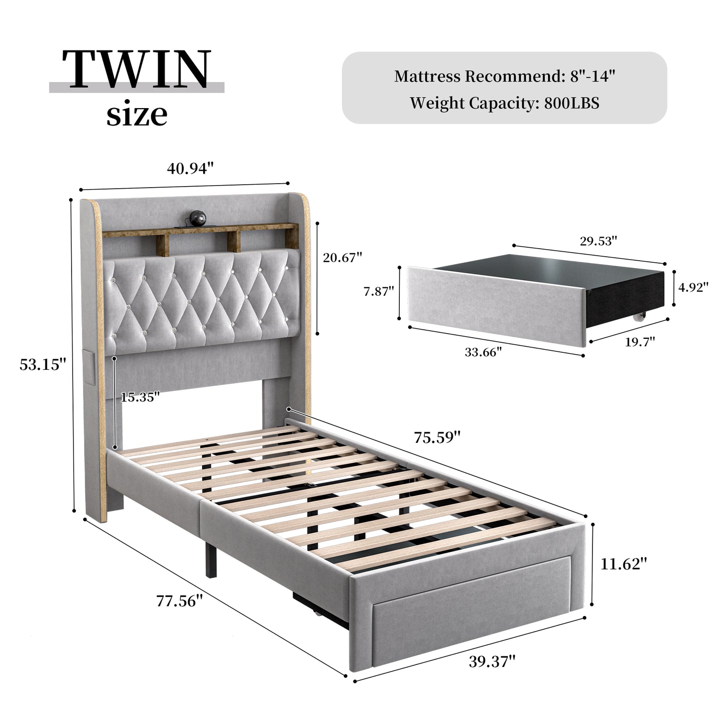Twin Size LED Bed Frame with Galaxy Star Projector, PU Upholstered Platform Bed with Charging Station, Speaker & Storage Drawer, Noise-Free, Black – Perfect Gift Idea
