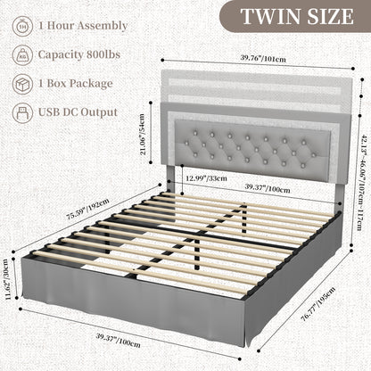 SIBEDS Queen LED Bed Frame with Adjustable Upholstered Headboard, Diamond Tufted Platform, No Box Spring Needed – Black / White / Gray