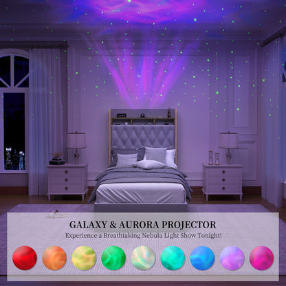 Twin Size LED Bed Frame with Galaxy Star Projector, PU Upholstered Platform Bed with Charging Station, Speaker & Storage Drawer, Noise-Free, Black – Perfect Gift Idea