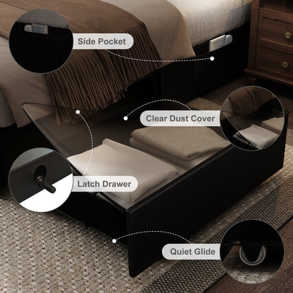 Bed Frame with RGB LED Lights,  Storage Drawers, PU Leather & Velvet